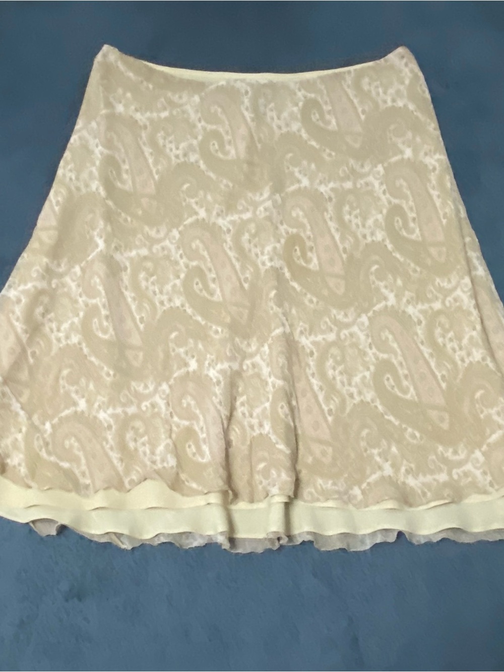 Lauren Ralph Lauren Silk Skirt Womens 2XL Tan Paisley A-Line Midi Fairy Bohemian